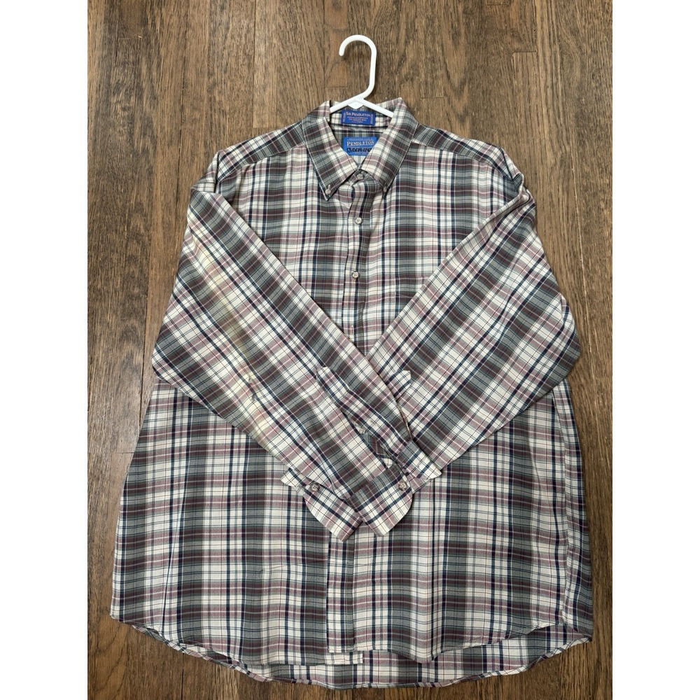 Sir Pendleton Men's XL Plaid Button Down Shirt Fine Worsted Wool Long Sleeve LS